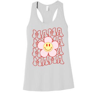 Mother Day Retro Happy Face Mama Groovy Daisy Flower Smile Face Trendy Women's Racerback Tank