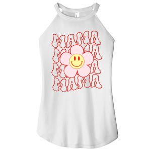 Mother Day Retro Happy Face Mama Groovy Daisy Flower Smile Face Trendy Women's Perfect Tri Rocker Tank