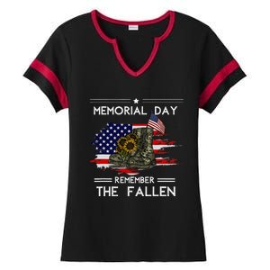 Memorial Day Remember The Fallen Veteran Military Ladies Halftime Notch Neck Tee