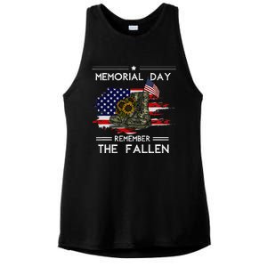 Memorial Day Remember The Fallen Veteran Military Ladies PosiCharge Tri-Blend Wicking Tank