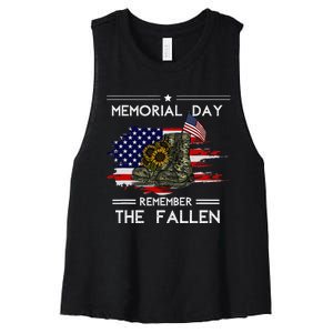 Memorial Day Remember The Fallen Veteran Military Women's Racerback Cropped Tank