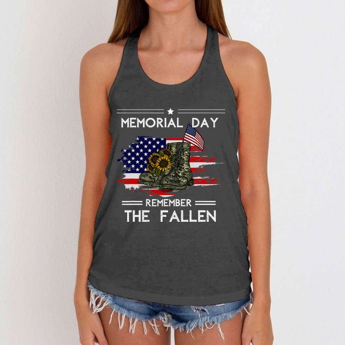 Memorial Day Remember The Fallen Veteran Military Women's Knotted Racerback Tank