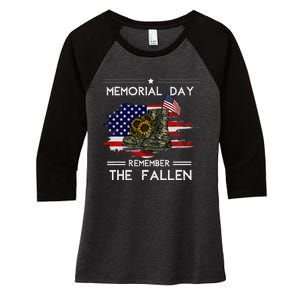 Memorial Day Remember The Fallen Veteran Military Women's Tri-Blend 3/4-Sleeve Raglan Shirt