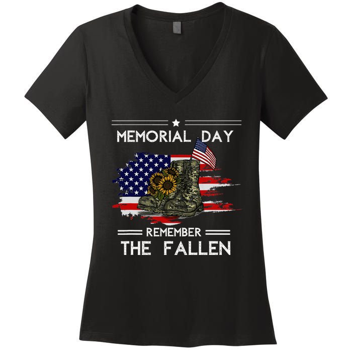 Memorial Day Remember The Fallen Veteran Military Women's V-Neck T-Shirt