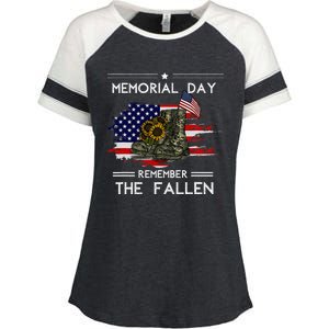 Memorial Day Remember The Fallen Veteran Military Enza Ladies Jersey Colorblock Tee