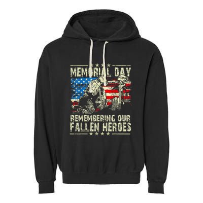 Memorial Day Remember The Fallen Veteran Military Vintage Garment-Dyed Fleece Hoodie