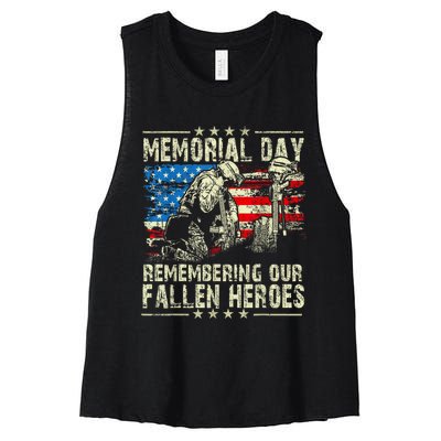 Memorial Day Remember The Fallen Veteran Military Vintage Women's Racerback Cropped Tank