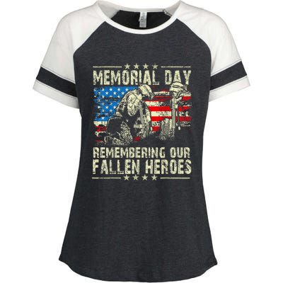 Memorial Day Remember The Fallen Veteran Military Vintage Enza Ladies Jersey Colorblock Tee