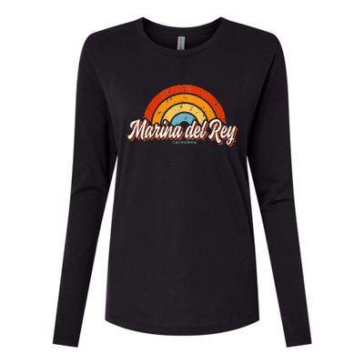 Marina Del Rey California Ca Vintage Rainbow Retro 70s Womens Cotton Relaxed Long Sleeve T-Shirt