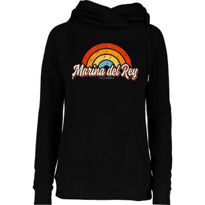 Marina Del Rey California Ca Vintage Rainbow Retro 70s Womens Funnel Neck Pullover Hood