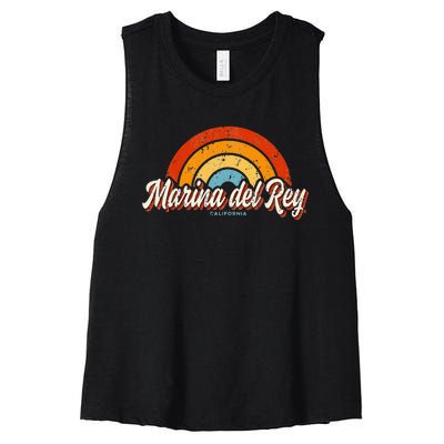 Marina Del Rey California Ca Vintage Rainbow Retro 70s Women's Racerback Cropped Tank