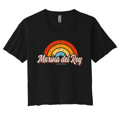 Marina Del Rey California Ca Vintage Rainbow Retro 70s Women's Crop Top Tee