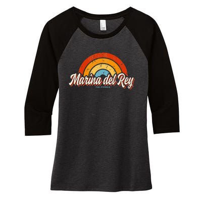 Marina Del Rey California Ca Vintage Rainbow Retro 70s Women's Tri-Blend 3/4-Sleeve Raglan Shirt