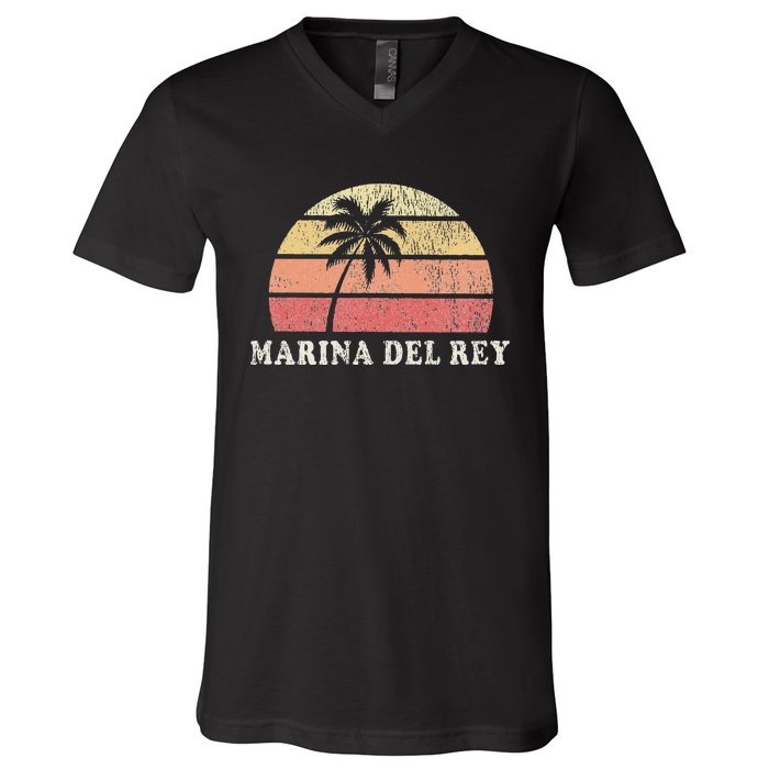 Marina Del Rey Ca Vintage 70s Retro Throwback Design V-Neck T-Shirt