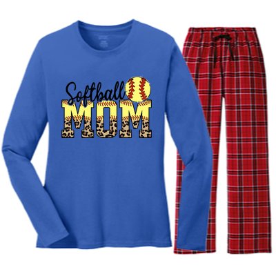 Mothers Day Softball Mom Quotes Gift Women's Long Sleeve Flannel Pajama Set 