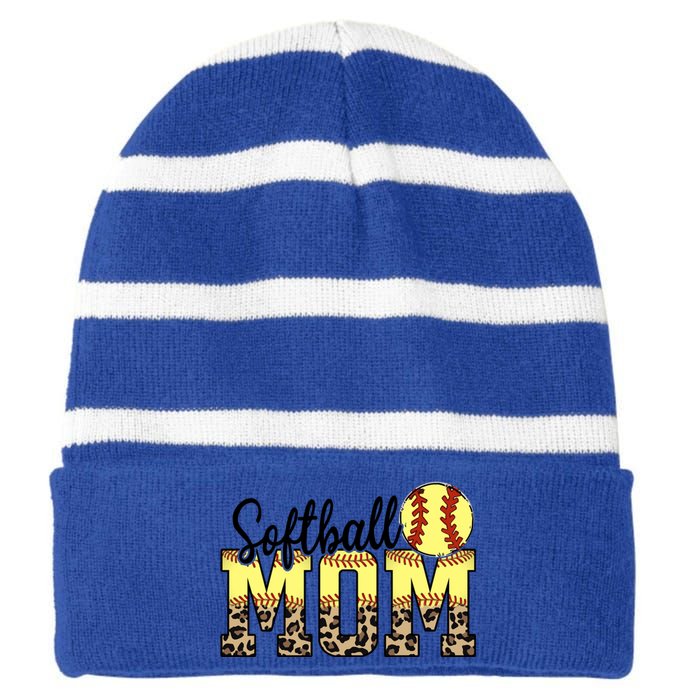 Mothers Day Softball Mom Quotes Gift Striped Beanie with Solid Band