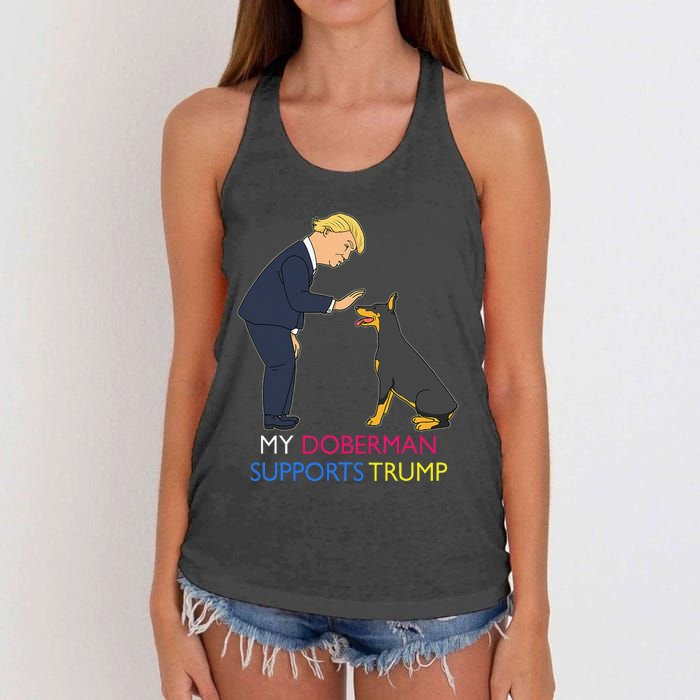 My Doberman Supports Trump Gift Doberman Pinscher Women's Knotted Racerback Tank