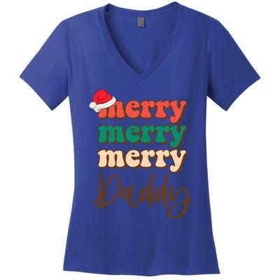 Merry Daddy Santa Claus Hat Funny Family Christmas Pajama Gift Women's V-Neck T-Shirt