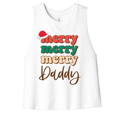 Merry Daddy Santa Claus Hat Funny Family Christmas Pajama Gift Women's Racerback Cropped Tank