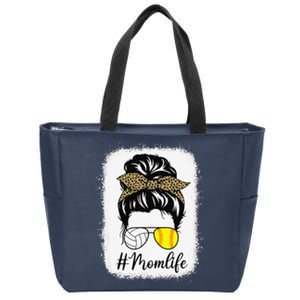 Mother's Day Softball And Volleyball Mom Life Messy Bun Zip Tote Bag