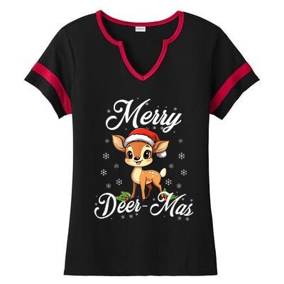 Merry Deermas Santa Deer Animal Lovers Christmas Puns Tank Top Ladies Halftime Notch Neck Tee