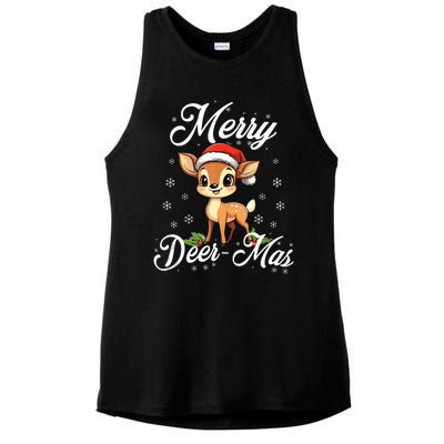 Merry Deermas Santa Deer Animal Lovers Christmas Puns Tank Top Ladies PosiCharge Tri-Blend Wicking Tank