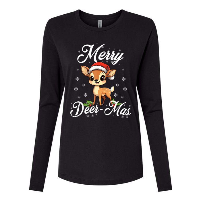 Merry Deermas Santa Deer Animal Lovers Christmas Puns Tank Top Womens Cotton Relaxed Long Sleeve T-Shirt