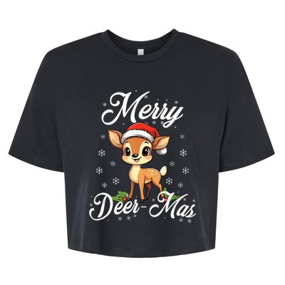 Merry Deermas Santa Deer Animal Lovers Christmas Puns Tank Top Bella+Canvas Jersey Crop Tee