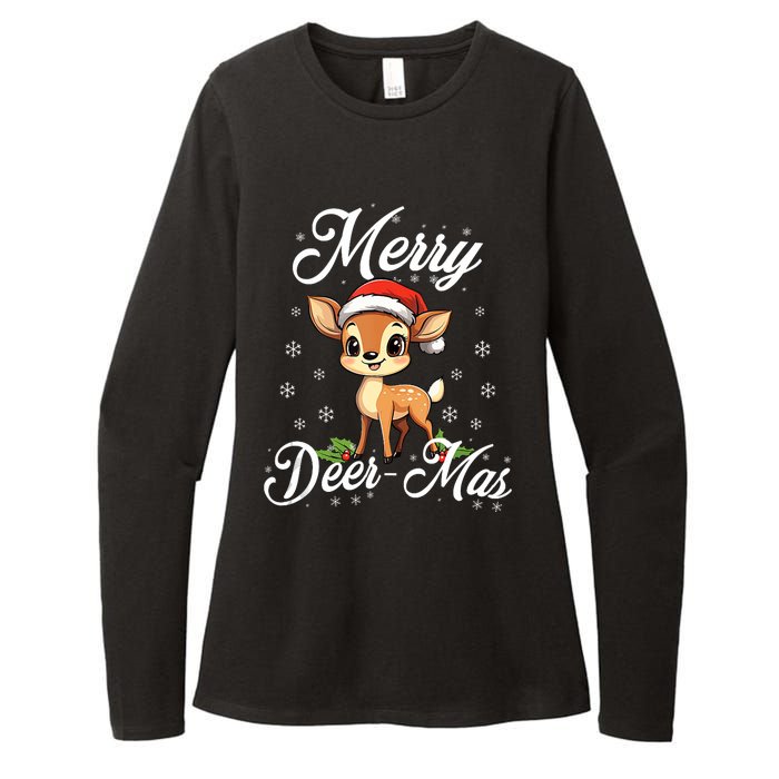 Merry Deermas Santa Deer Animal Lovers Christmas Puns Tank Top Womens CVC Long Sleeve Shirt