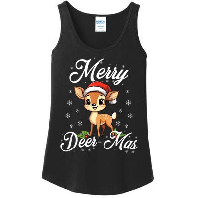 Merry Deermas Santa Deer Animal Lovers Christmas Puns Tank Top Ladies Essential Tank