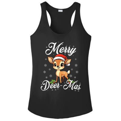 Merry Deermas Santa Deer Animal Lovers Christmas Puns Tank Top Ladies PosiCharge Competitor Racerback Tank