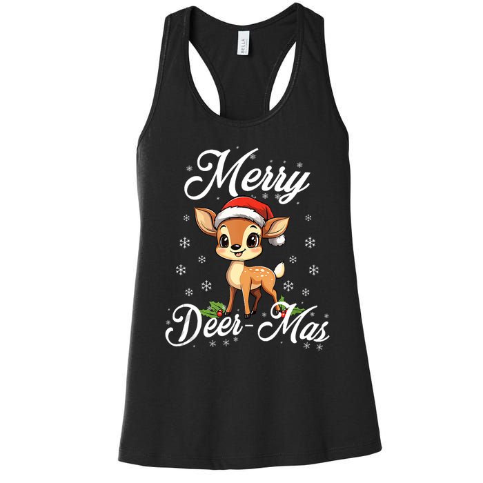 Merry Deermas Santa Deer Animal Lovers Christmas Puns Tank Top Women's Racerback Tank