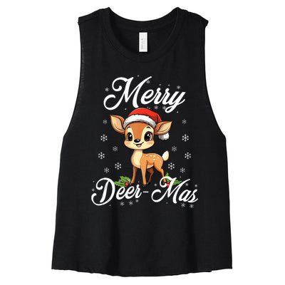 Merry Deermas Santa Deer Animal Lovers Christmas Puns Tank Top Women's Racerback Cropped Tank