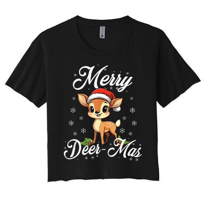 Merry Deermas Santa Deer Animal Lovers Christmas Puns Tank Top Women's Crop Top Tee