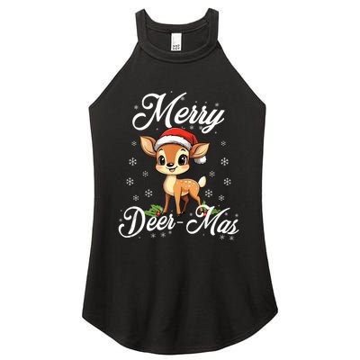 Merry Deermas Santa Deer Animal Lovers Christmas Puns Tank Top Women's Perfect Tri Rocker Tank