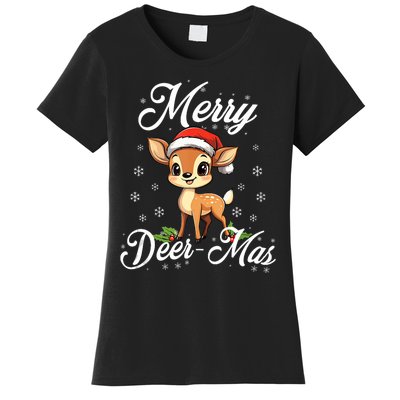 Merry Deermas Santa Deer Animal Lovers Christmas Puns Tank Top Women's T-Shirt