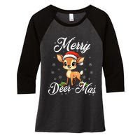 Merry Deermas Santa Deer Animal Lovers Christmas Puns Tank Top Women's Tri-Blend 3/4-Sleeve Raglan Shirt