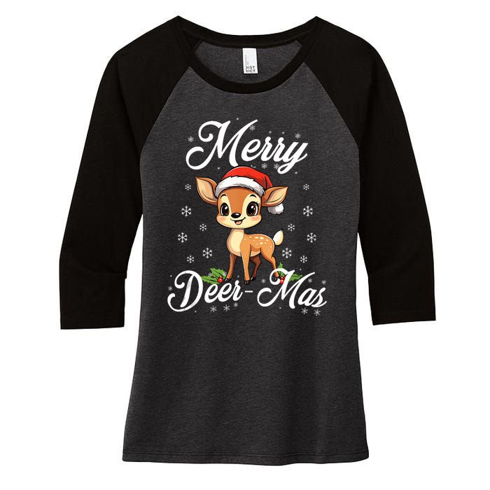 Merry Deermas Santa Deer Animal Lovers Christmas Puns Tank Top Women's Tri-Blend 3/4-Sleeve Raglan Shirt