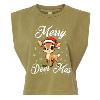 Merry Deermas Santa Deer Animal Lovers Christmas Puns Tank Top Garment-Dyed Women's Muscle Tee