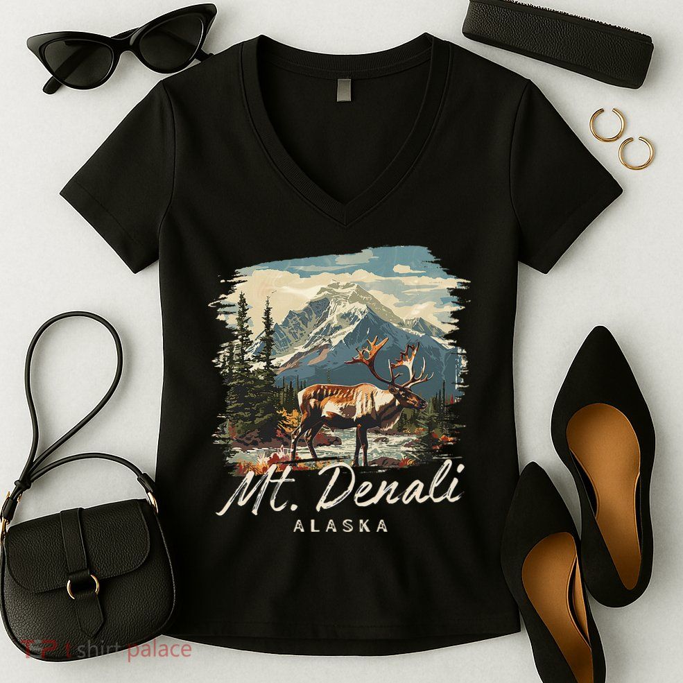 Mount Denali Souvenir Mt. Denali Women's V-Neck T-Shirt