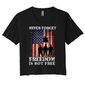 Memorial Day Shirts Never Forget Freedom Is Not Free Veteran Women's Crop Top Tee