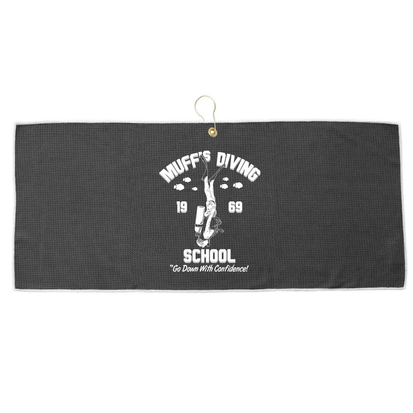 Muffs Diving School 1969 Go Down With Confidence Large Microfiber Waffle Golf Towel