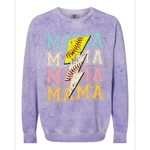 Mothers Day Softball Baseball Groovy Mom Mama Lightning Bolt Colorblast Crewneck Sweatshirt