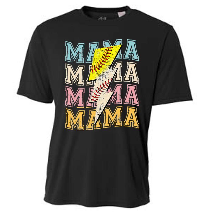 Mothers Day Softball Baseball Groovy Mom Mama Lightning Bolt Cooling Performance Crew T-Shirt