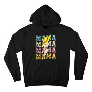 Mothers Day Softball Baseball Groovy Mom Mama Lightning Bolt Hoodie