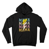 Mothers Day Softball Baseball Groovy Mom Mama Lightning Bolt Hoodie