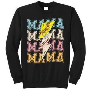 Mothers Day Softball Baseball Groovy Mom Mama Lightning Bolt Sweatshirt