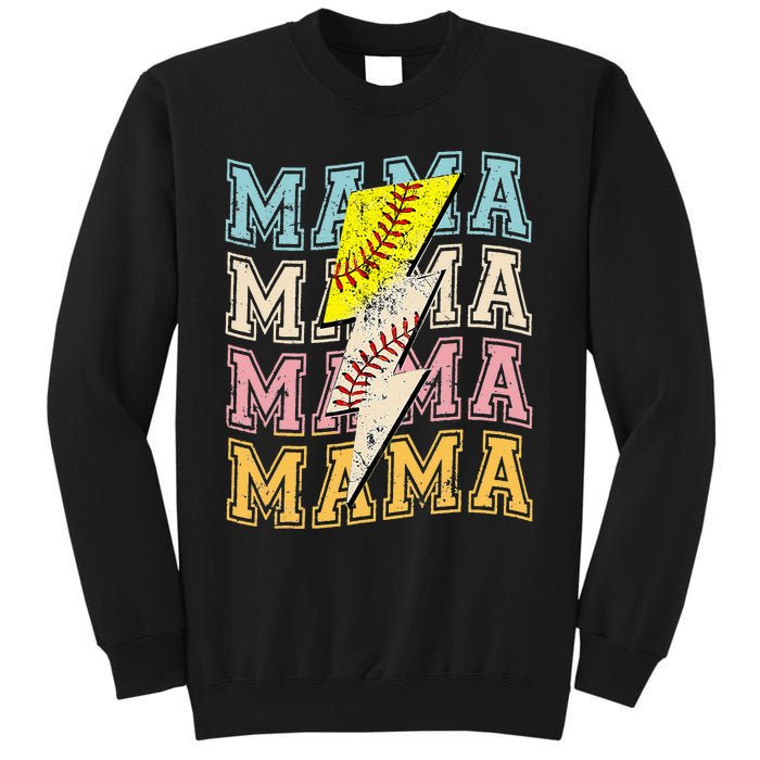 Mothers Day Softball Baseball Groovy Mom Mama Lightning Bolt Sweatshirt