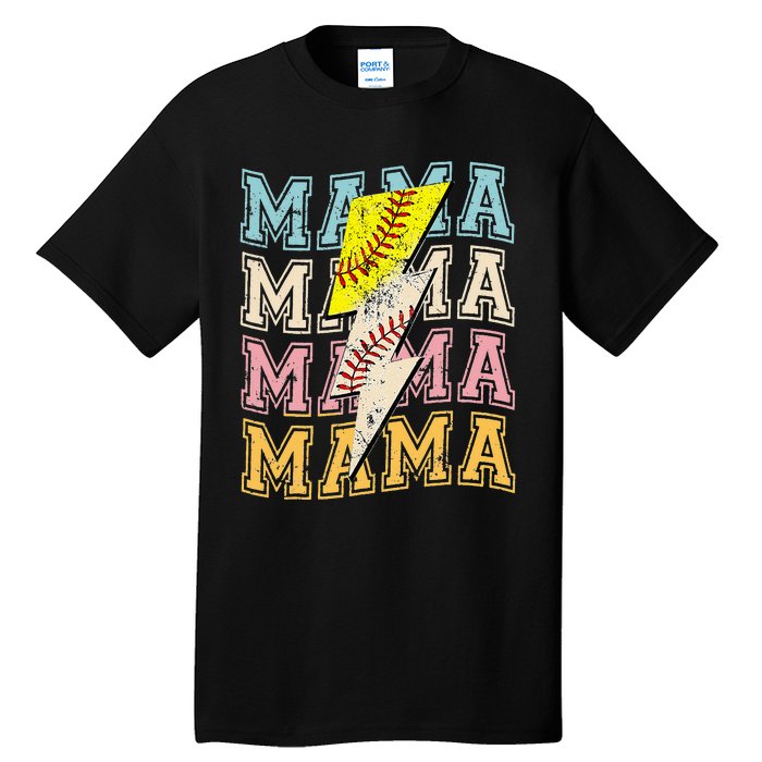 Mothers Day Softball Baseball Groovy Mom Mama Lightning Bolt Tall T-Shirt