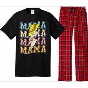 Mothers Day Softball Baseball Groovy Mom Mama Lightning Bolt Pajama Set